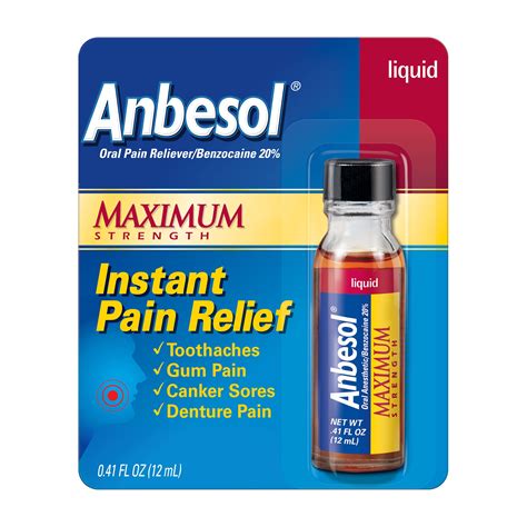 Buy Anbesol Liquid Maximum Strength, Instant Oral Pain Relief, 0.41 oz ...