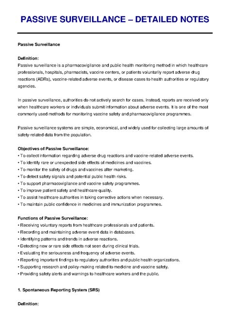 PASSIVE SURVEILLANCE NOTES: SRS & CASE SERIES OVERVIEW - Studocu