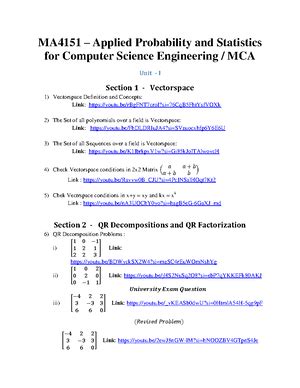 MA4151 - Applied probability and statistics important questions ...