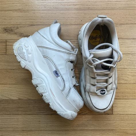 white leather platform Buffalo London shoes, light... - Depop