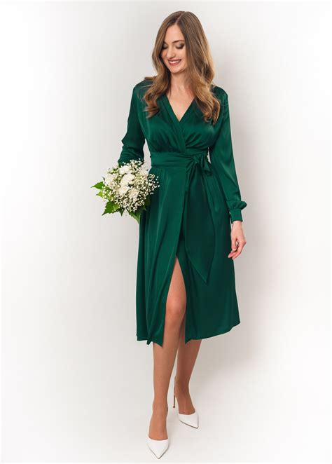 Emerald green wrap dress, silk dress, wrap dress, bridesmaid dress ...