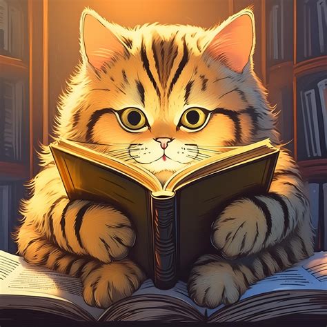Cat Reading A Book Art Print Free Stock Photo - Public Domain Pictures