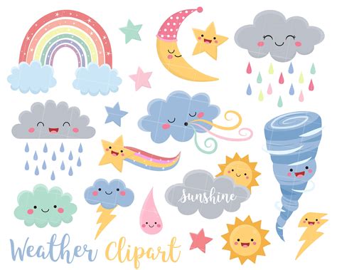 Weather Clipart, Cute Weather Clip Art, Storm Clouds, Sun Clipart ...