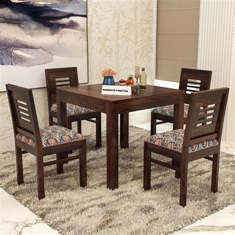 HANDWOOD FURNITURE Premium Sheesham Wood Dining Table (34x34) with 4 ...