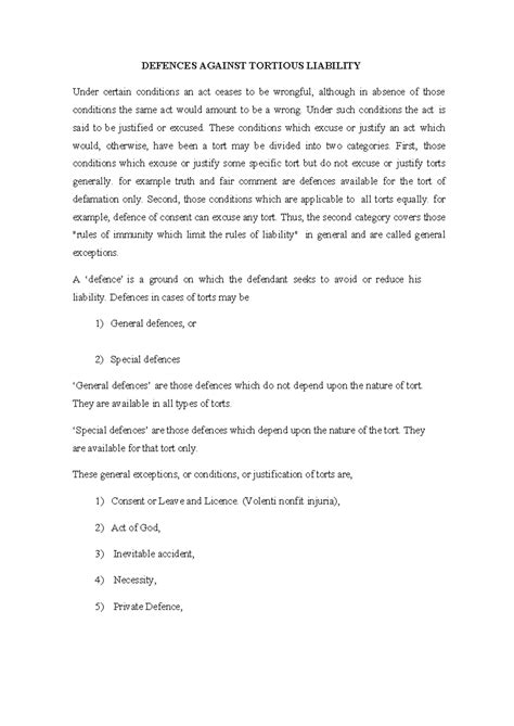 General Defences in Tort Law: Understanding Liability Exceptions - Studocu