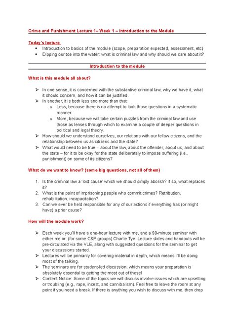 Lecture notes - Crime and Punishment Lecture 1– Week 1 – introduction ...