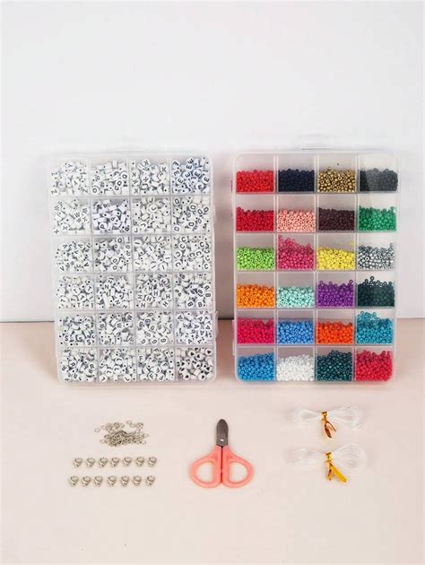 2 Sets Of 48-grid Diy Beading Glass, Alphabet And Soft Clay Beads Kit ...