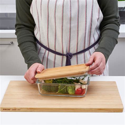 IKEA 365+ food container with lid, rectangular glass/bamboo, 1.0 l (34 ...