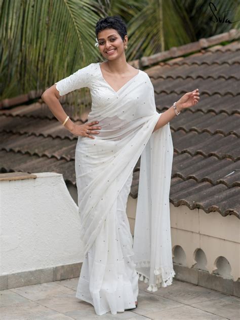 Cotton White Saree With Sequins|Chamakta Safed Chumki|Suta