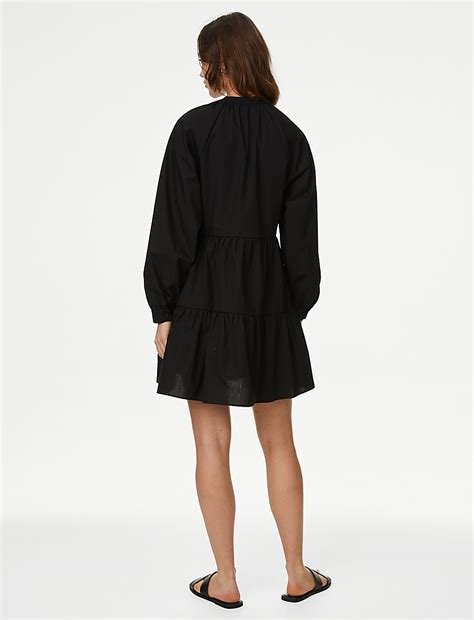 Buy Pure Cotton V-Neck Mini Tiered Dress at Marks & Spencer