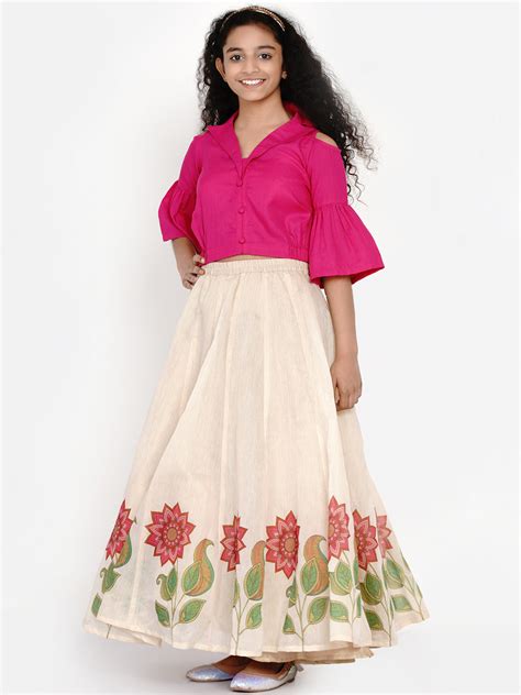 Shop Bitiya By Bhama Teens Girls Block Printed Ready To Wear Lehenga ...