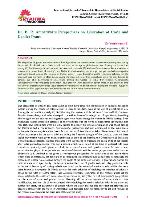 Perspectives on Caste and Gender Issues: Insights from Dr. Ambedkar ...