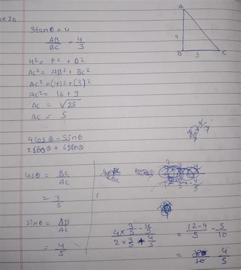 If 3tan theta=4 find the value of 4cos theta-sin theta/2cos theta+sin ...