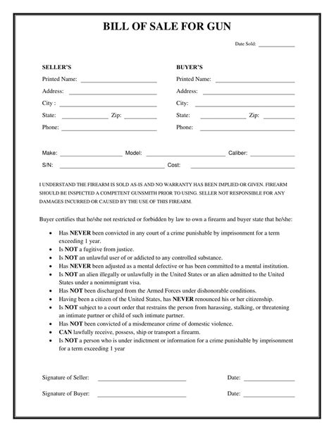 Free Printable Gun Bill Of Sale Templates [PDF, Word]