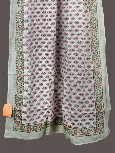 Aasmani Blue Hand Block Printed Aster Phool Kota Doria Dupatta