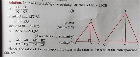 If two triangles are equiangular, prove that the ratio of the ...