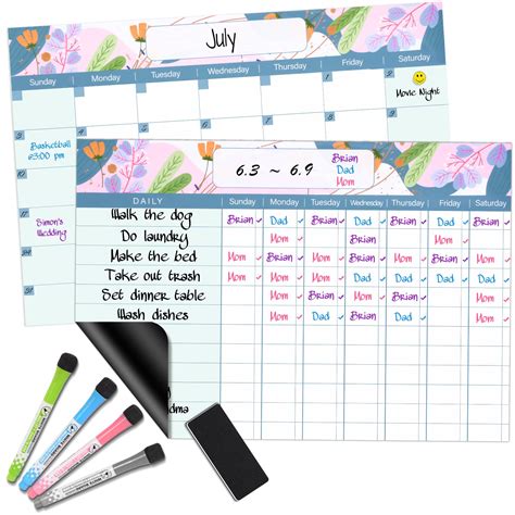 Magnetic Dry Erase Calendar for Fridge and Chore Chart for Fridge,2 ...