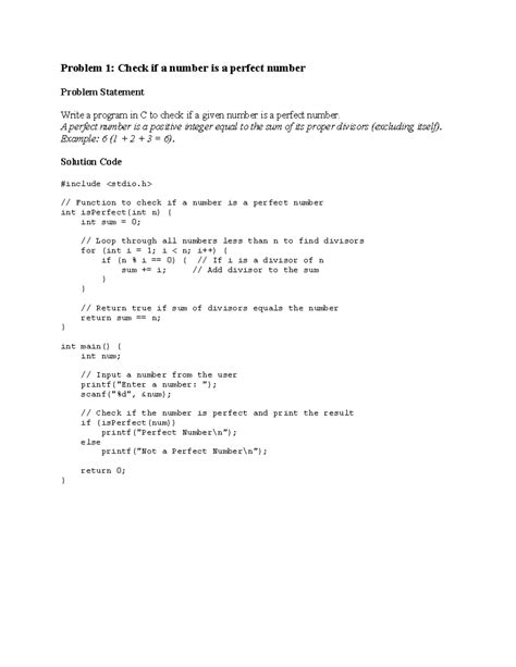 C Refute - Problem 1: Check if a number is a perfect number Problem ...