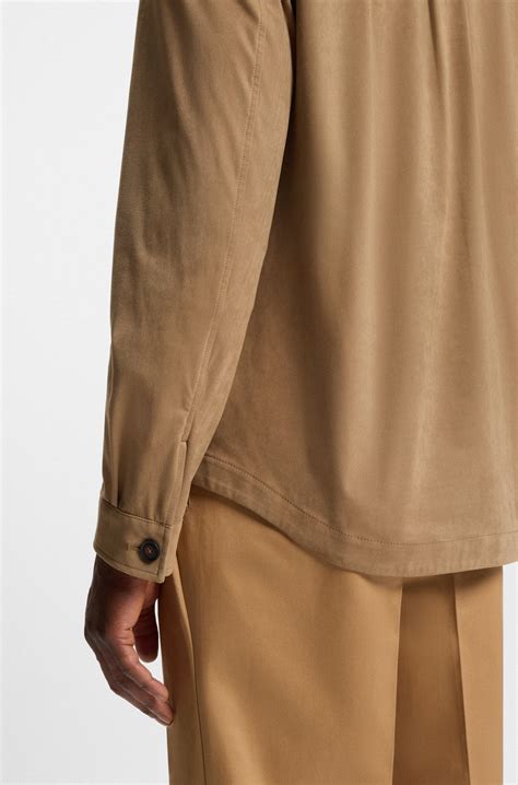 BOSS - Relaxed-fit overshirt in stretch fabric - Beige