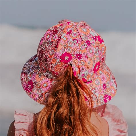 Ponytail Swim Bucket Beach Hat - Floral Splendor