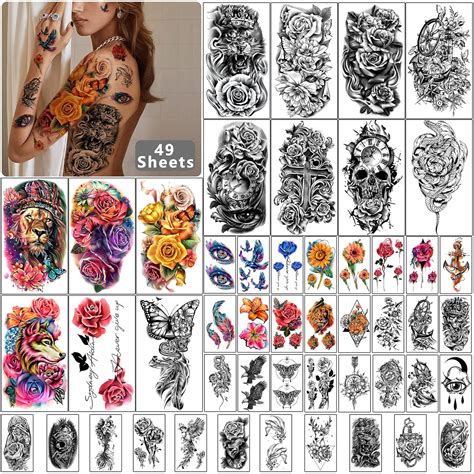 Buy Yazhiji 49 sheets Large Flowers Skull Waterproof Temporary Tattoos ...