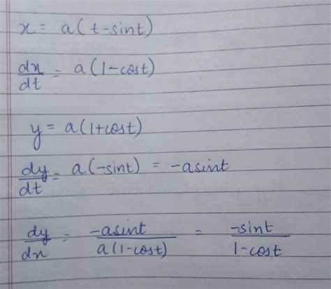 [Solved] x=a(t-sint); y=a(1+cost) find dy/dx - Brainly.in