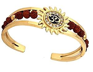 Buy MEENAZ Rudraksha American Diamond Gold Meenakari Om Aum Cuff Kada ...