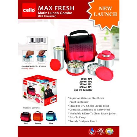 Cello Stainless Steel Matiz Max Fresh Lunch Box Combo | 5 Containers ...
