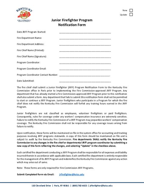 KY Fire Commission Junior Firefighter Program Form - Fill Online ...