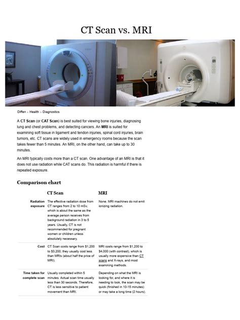 CT Scan Vs MRI - Difference Tabular Form | PDF | Ct Scan | Magnetic Resonance Imaging