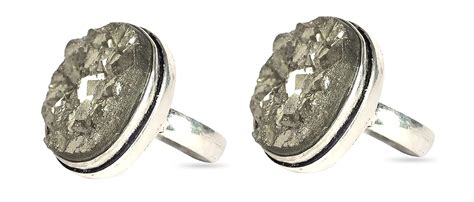 PANAKUMUS Pack of 2 Adjustable Pyrite Ring Natural Pyrite Druzy Ring ...