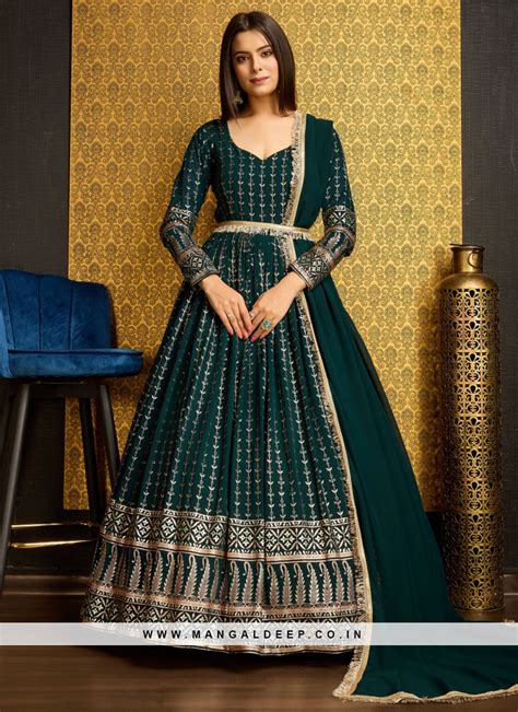 Designer Gown Foil Print Faux Georgette in Rama