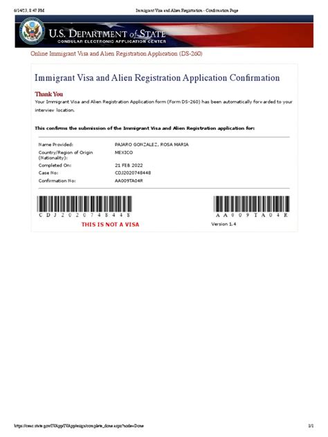 Image result for DS-260 Confirmation Form