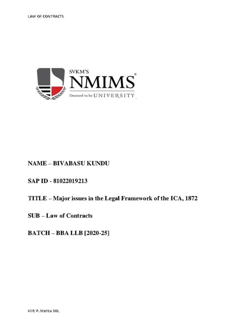 Major Issues in legal framework of Indian contract act - NAME ...