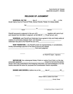 2007 Form TX Release of Judgment - Denton County Fill Online, Printable ...