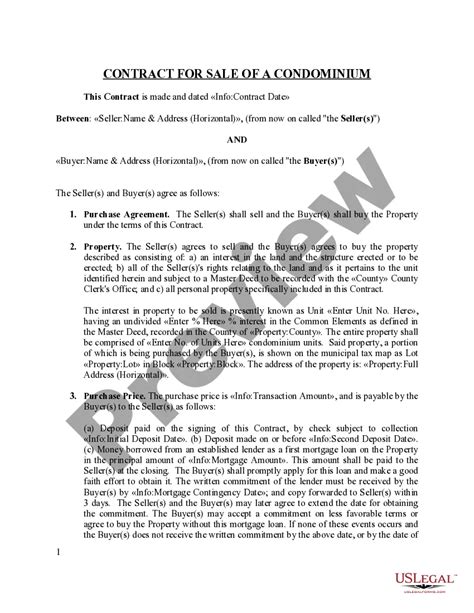 Contract for Sale of a Condominium | US Legal Forms