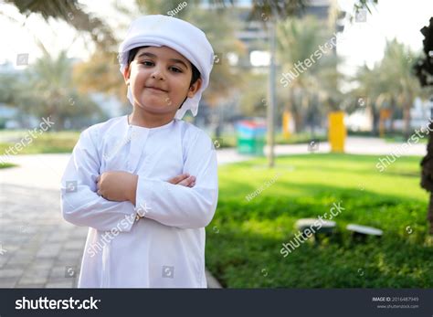 Happy Emirati Child Wearing White Kandura Stock Photo 2016487949 ...