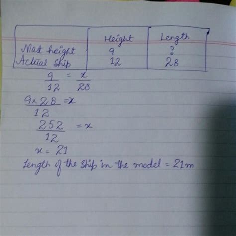In a ship of length 28 m, height of its mast is 12 m. If the height of ...