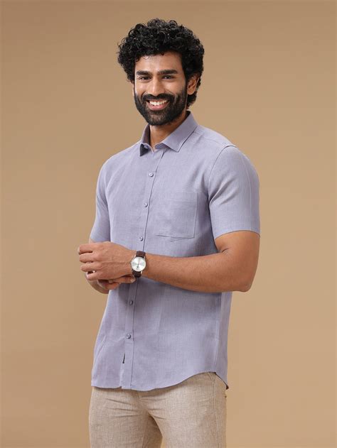 Linen Park Men Pure Linen Purple Shirt L108