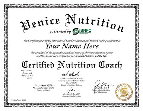 Recertifications | Venice Nutrition
