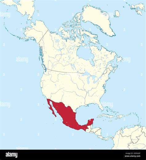 Red map of MEXICO inside beige map of the North American continent ...