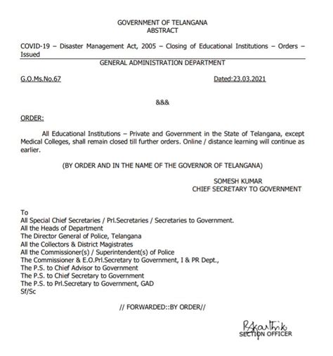 Closing of Educational Institutions until further notice GOMs No 67, dt ...