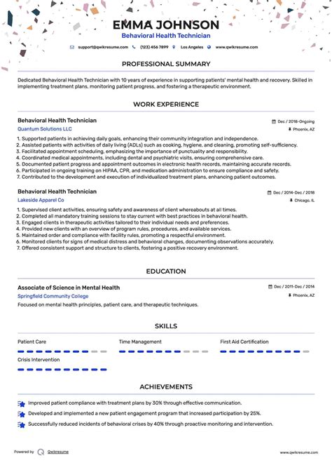 10+ Behavioral Health Technician Resume Samples & Templates for 2025