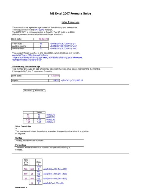 Image result for Microsoft Excel 2007 Basic Formulas