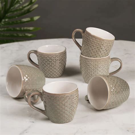 Fiesta Ceramic Tea Mug 160 ML Set Of 6 in Sage Green Colour