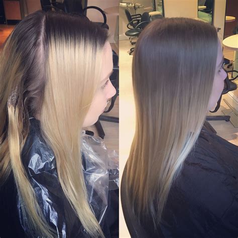 Grown out roots to natural blending ombré - before and after | Roots ...