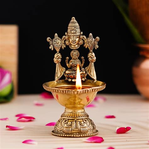 Buy Brass 5.25 Inch Tirupati Balaji Laxmi Diya Maa Lakshmi Venkateswara ...