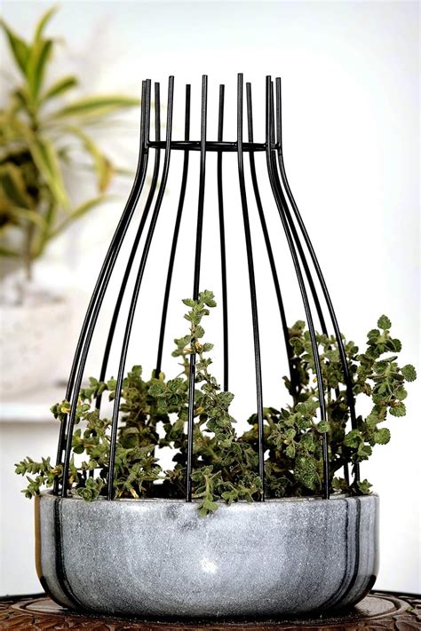 POSH N PLUSH Grey Marble Base with Black Metal Web Planter Pots for ...