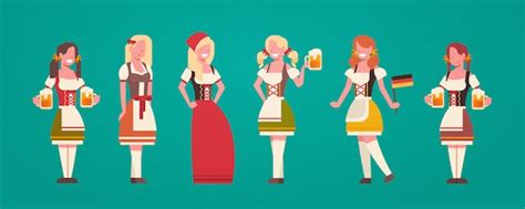Gruppe der Frauenkellnerin Wearing German Traditional Clothes Female ...