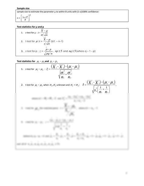 Image result for Statistics 1 Formula Sheet